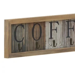 Merrick Lane Pheltz Wooden Wall Mount 6 Cup Distressed Wood Grain Printed COFFEE Mug Organizer With Metal Hanging Hooks, No Assembly Required -Home Decoration Series GUEST f6ba366d e356 49a0 88af 3b2fb65210c4