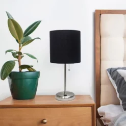 19.5" Bedside USB Port Feature Metal Table Desk Lamp Brushed Steel With Black Fabric Shade - Creekwood Home -Home Decoration Series GUEST f95c8cbd e583 4f42 ba6a 5d82fea0ce4f