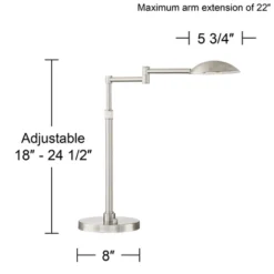 Possini Euro Design Eliptik Modern Desk Table Lamp 24 1/2" High Satin Nickel LED Swing Arm Adjustable Height For Bedroom Living Room Nightstand Office -Home Decoration Series GUEST fad8e895 c80c 40f4 bd7f 127267e5e393
