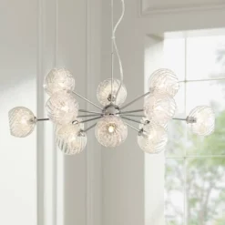 Possini Euro Design Wired Chrome Chandelier Lighting 32" Wide Modern Sputnik Art Glass 12-Light Fixture For Dining Room House Foyer Kitchen Island -Home Decoration Series GUEST fb1b05bc 403f 42be b459 41c11b7c7be7
