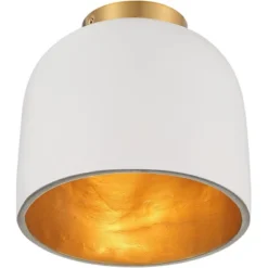 Possini Euro Design Merrick Modern Industrial Ceiling Light Flush Mount Fixture 9 1/4" Wide White Cement Gold For Bedroom Kitchen Living Room Hallway -Home Decoration Series GUEST fbc4bc1b 4c28 4878 bb3e 12a42c5582f7