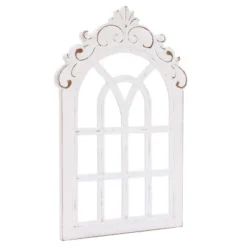 LuxenHome Distressed White Wood Vintage Arched Window Wall Home Decor -Home Decoration Series GUEST fd5b62da 8f51 4ea2 886c 0c86d1707e3d